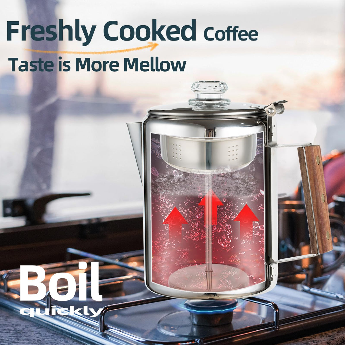 12 Cup Stainless Steel Camping Percolator Coffee Pot L519