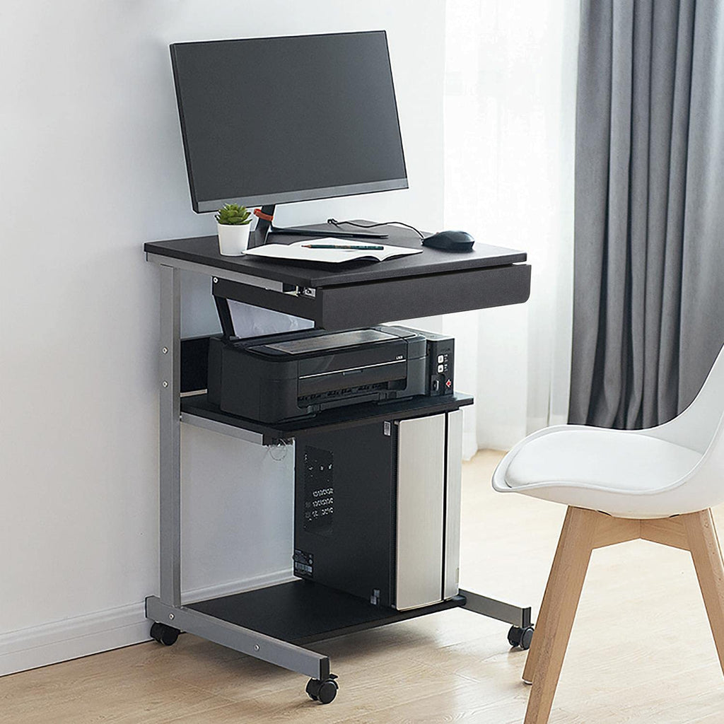 Black Rolling Desk with Drawer and Printer Shelf X8369