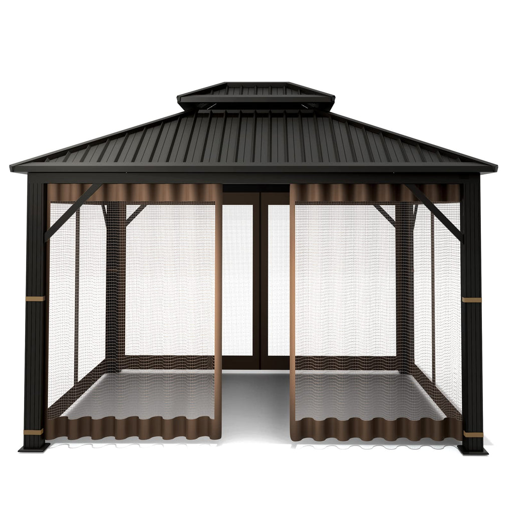 10' x 10' 4-Panel Mosquito Netting Sidewall Curtain with Zipper (Brown) T9019