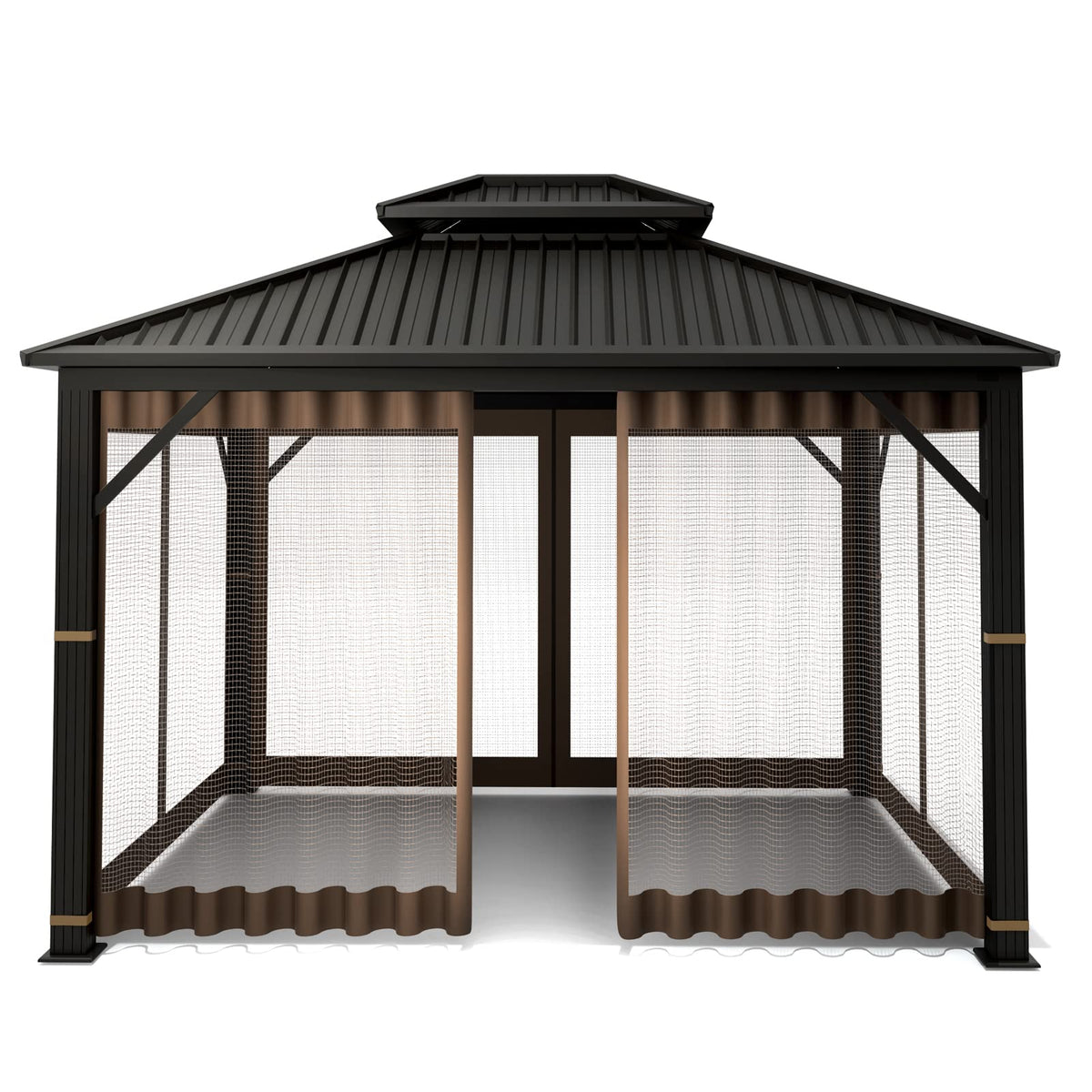 10' x 10' 4-Panel Mosquito Netting Sidewall Curtain with Zipper (Brown) T9019