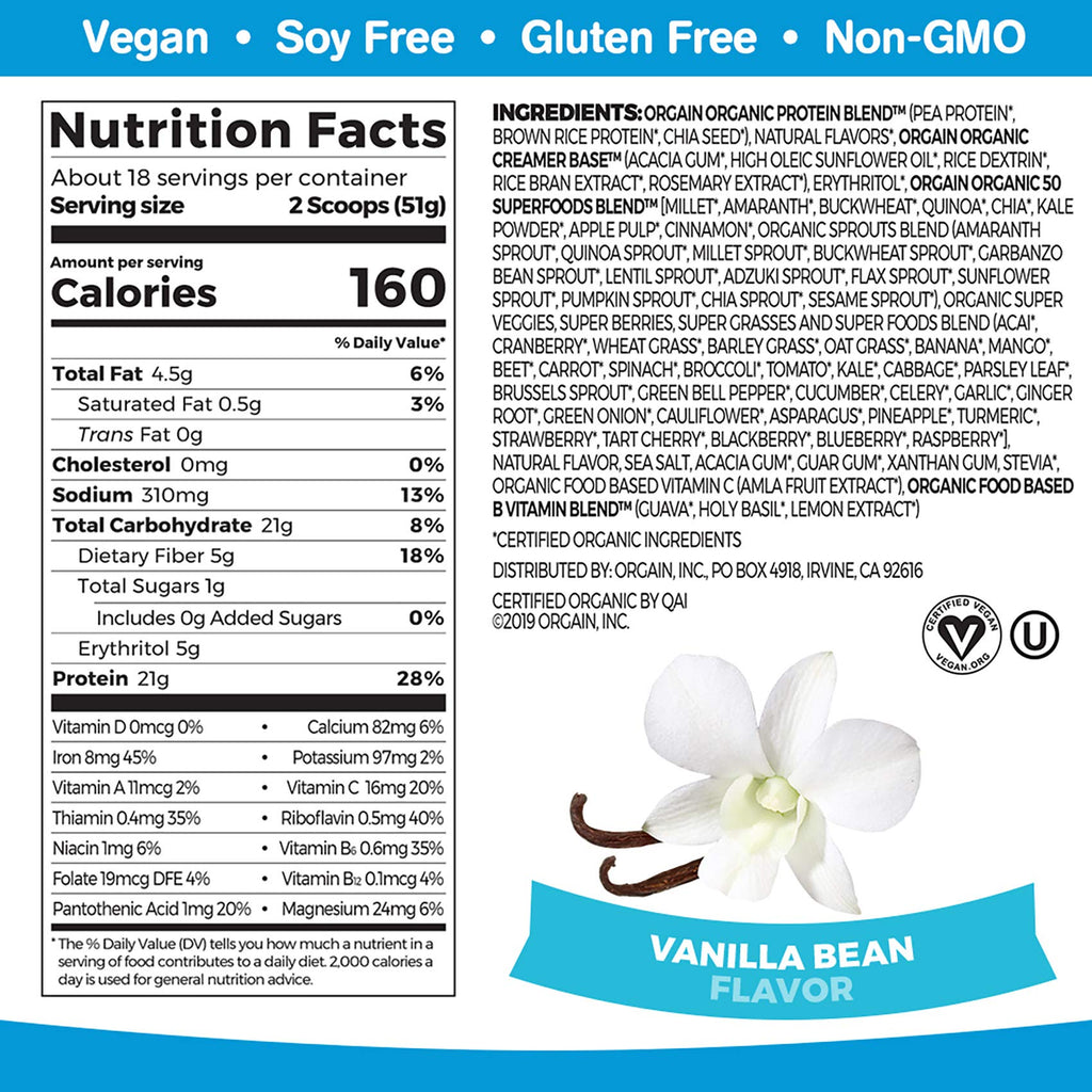 Organic Vegan Protein Powder + Greens Vanilla Bean L712