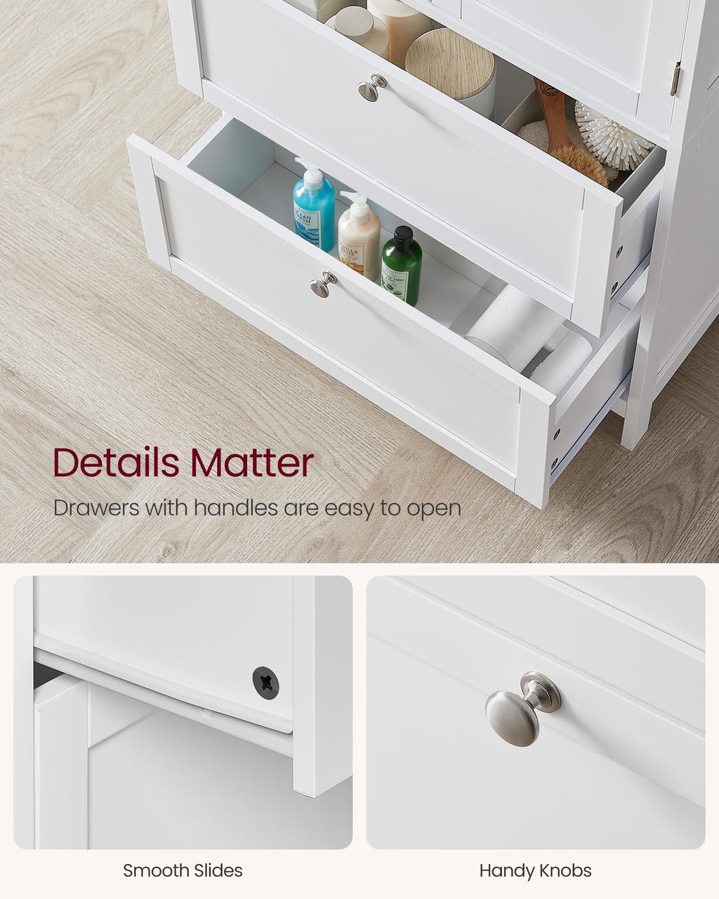 Cloud White Bathroom Floor Cabinet with 2 Doors, 2 Drawers R88365