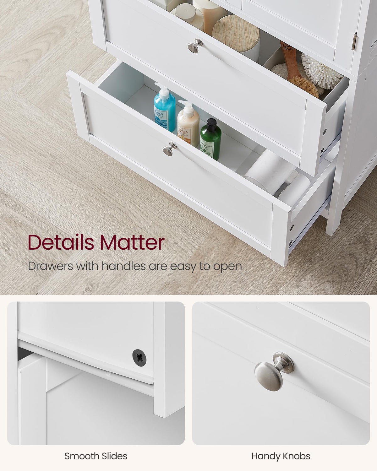 Cloud White Bathroom Floor Cabinet with 2 Doors, 2 Drawers R88365