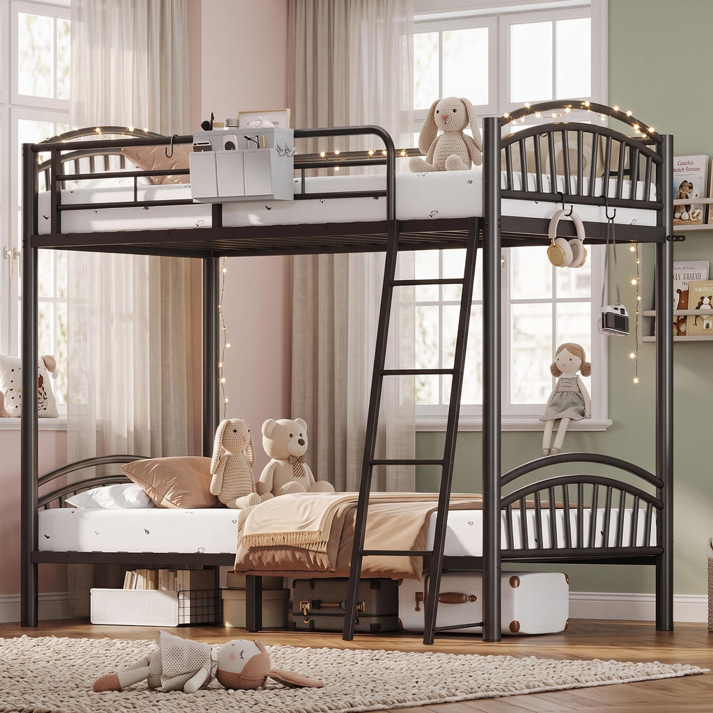 Twin Over Twin Metal Bunk Bed with Ladder Q81259