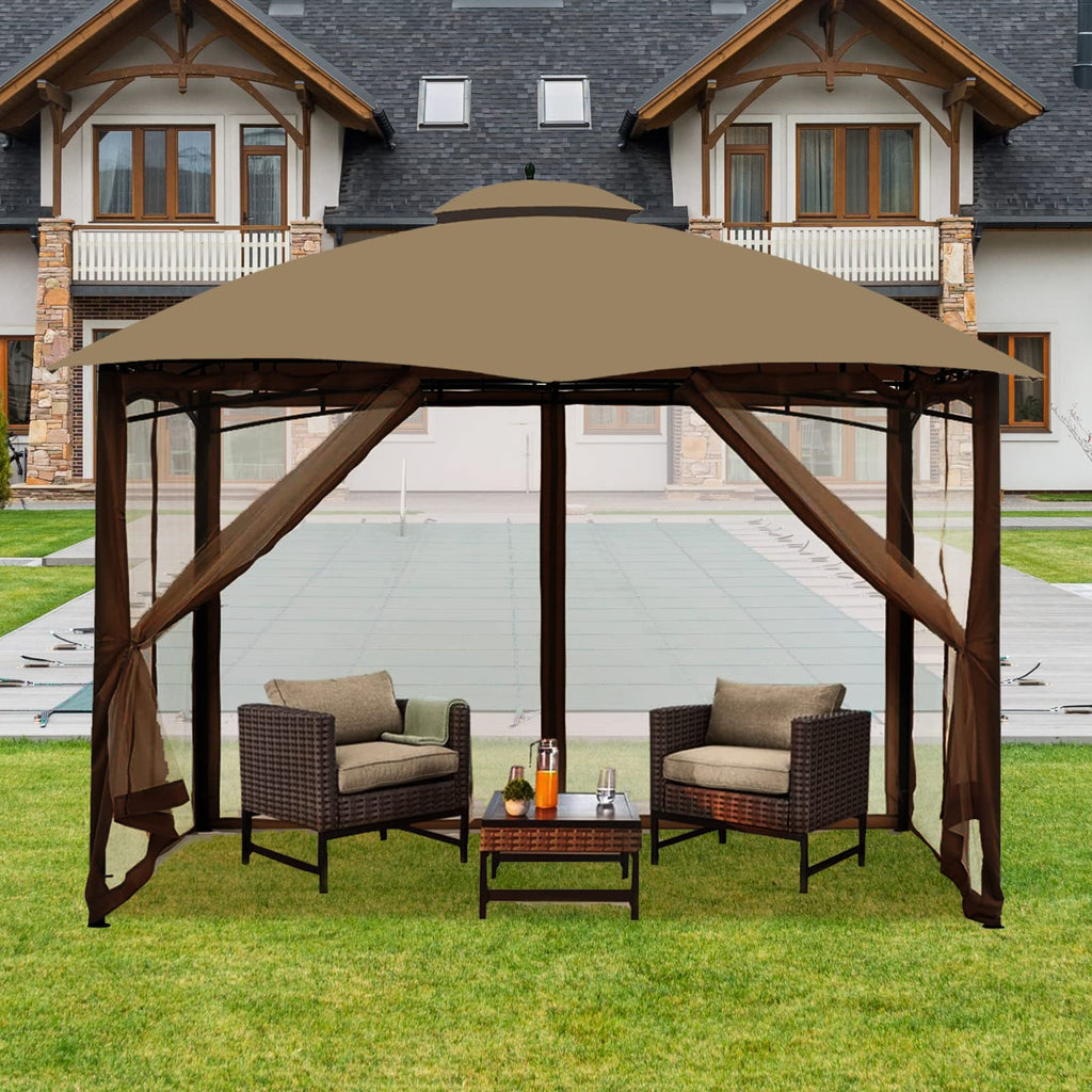 10' x 10' 4-Panel Mosquito Netting Sidewall Curtain with Zipper (Brown) T9019