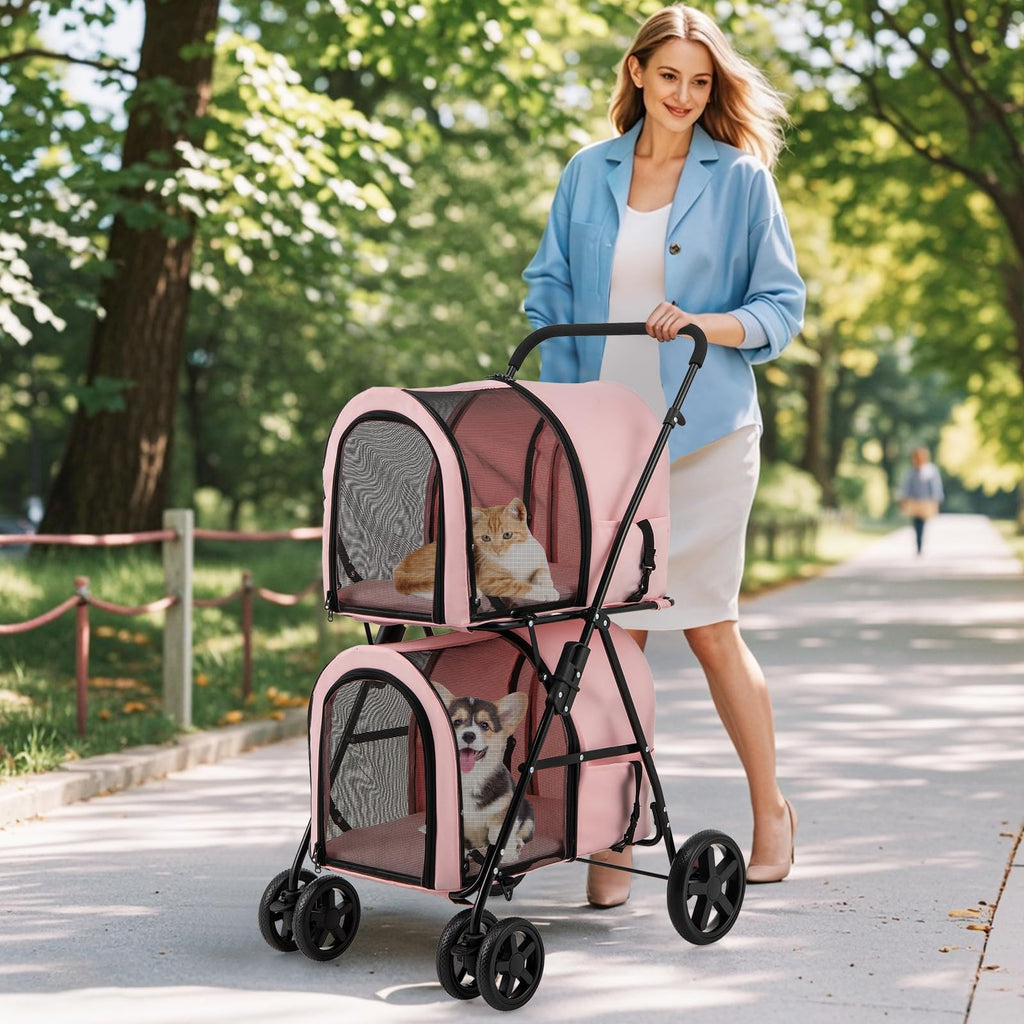 Double Pet Stroller with 2 Detachable Carrier Bags Pink U94500