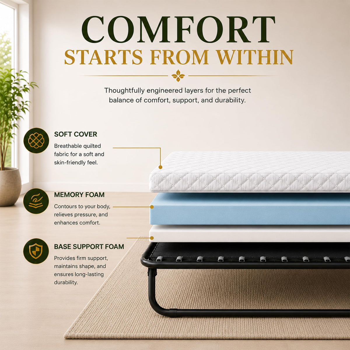 14” Folding Bed with 3-Inch Memory Foam Mattress S849411