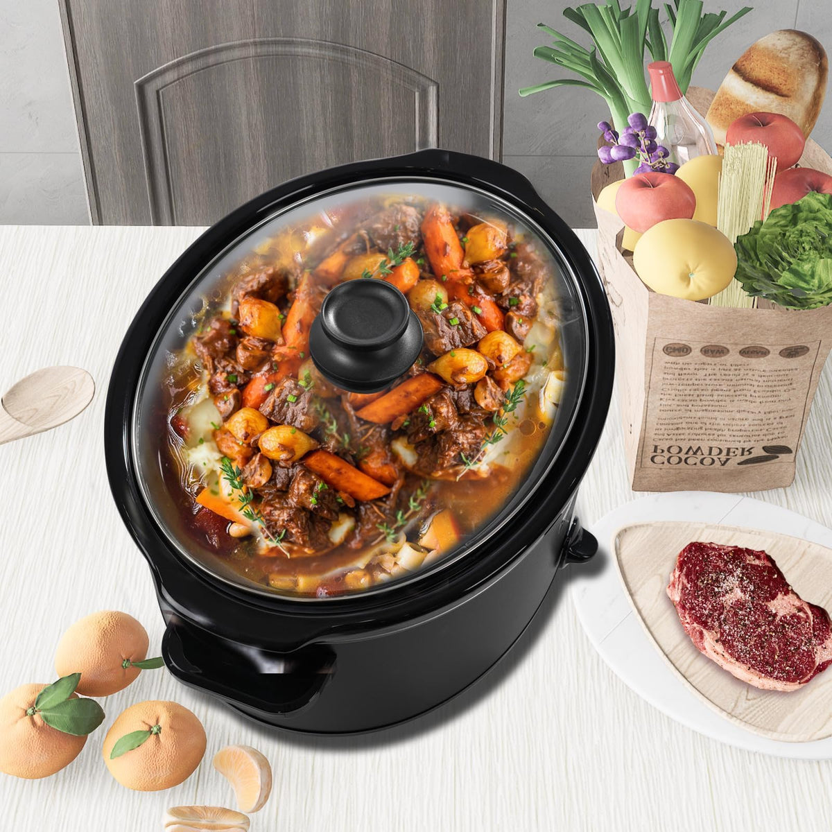 7 Quart Oval Manual Slow Cooker with 3 Cooking Settings U632773