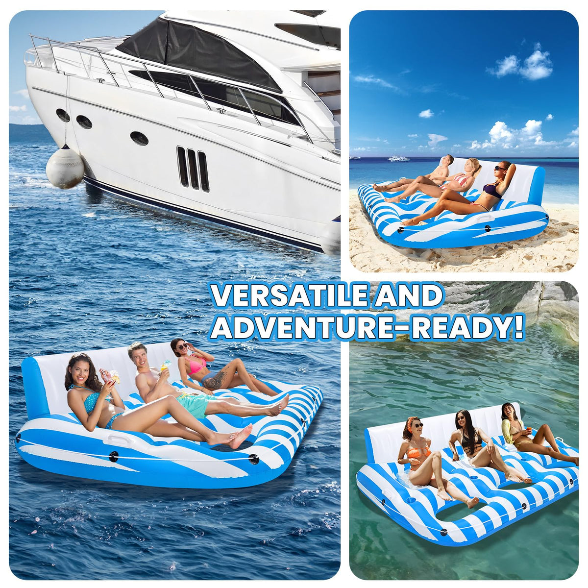 Inflatable Pool Lounger Float with Handles and Cup Phone Holder I1196