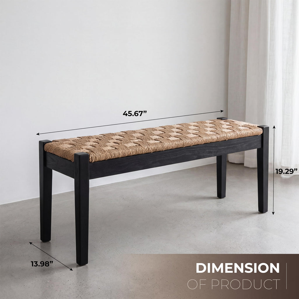 46-Inch Acacia Wood Entryway Bench with Woven Seagrass Seat F2163