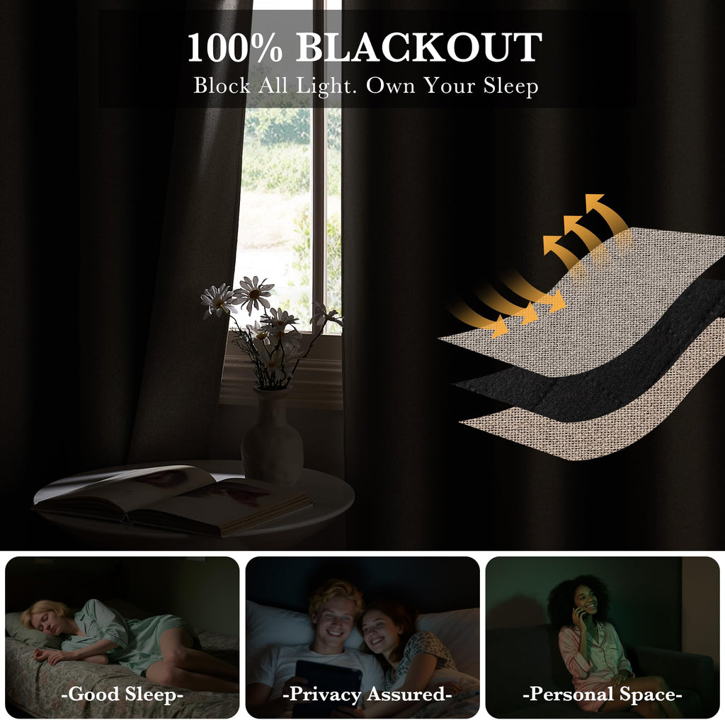 100% Blackout Linen Sliding Glass Door Curtains D5709