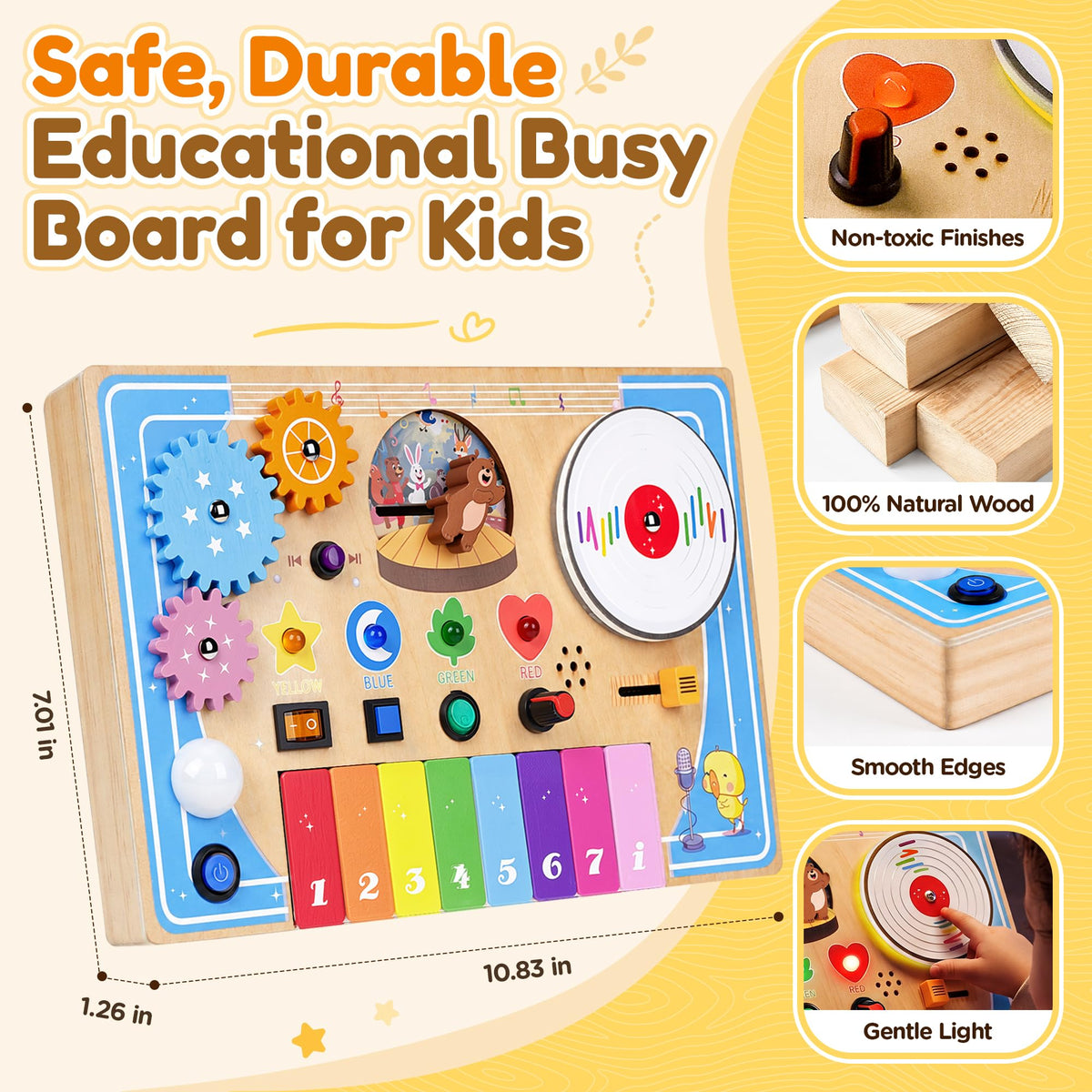 Wooden Montessori Busy Board with Piano Keyboard G65069