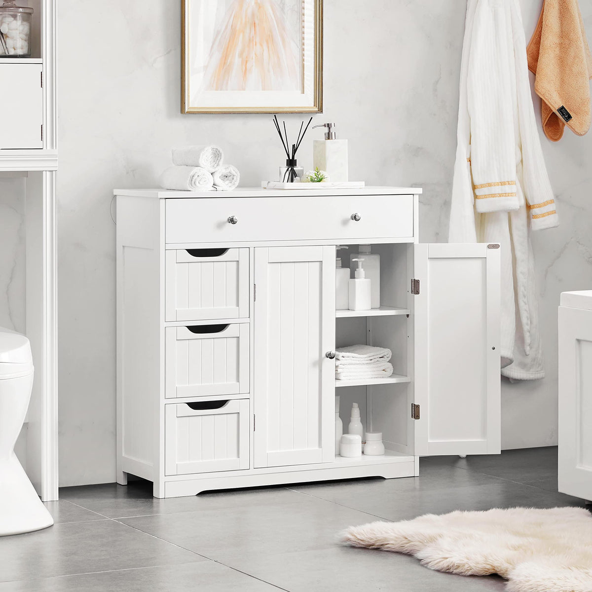 White 4 Drawer 2 Door Bathroom Storage Cabinet I578065