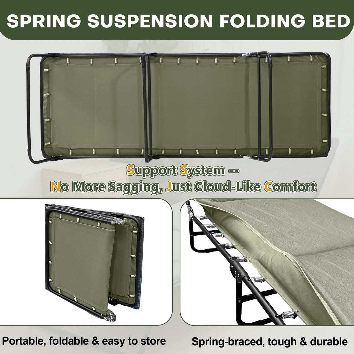 Camping Cot with Mattress Portable Folding Double Layer 1200D W290870