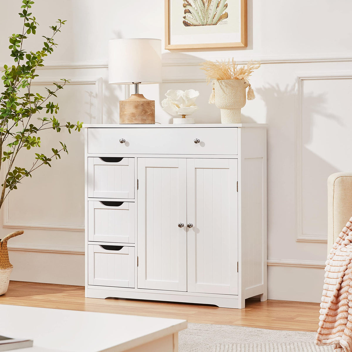 White 4 Drawer 2 Door Bathroom Storage Cabinet I578065