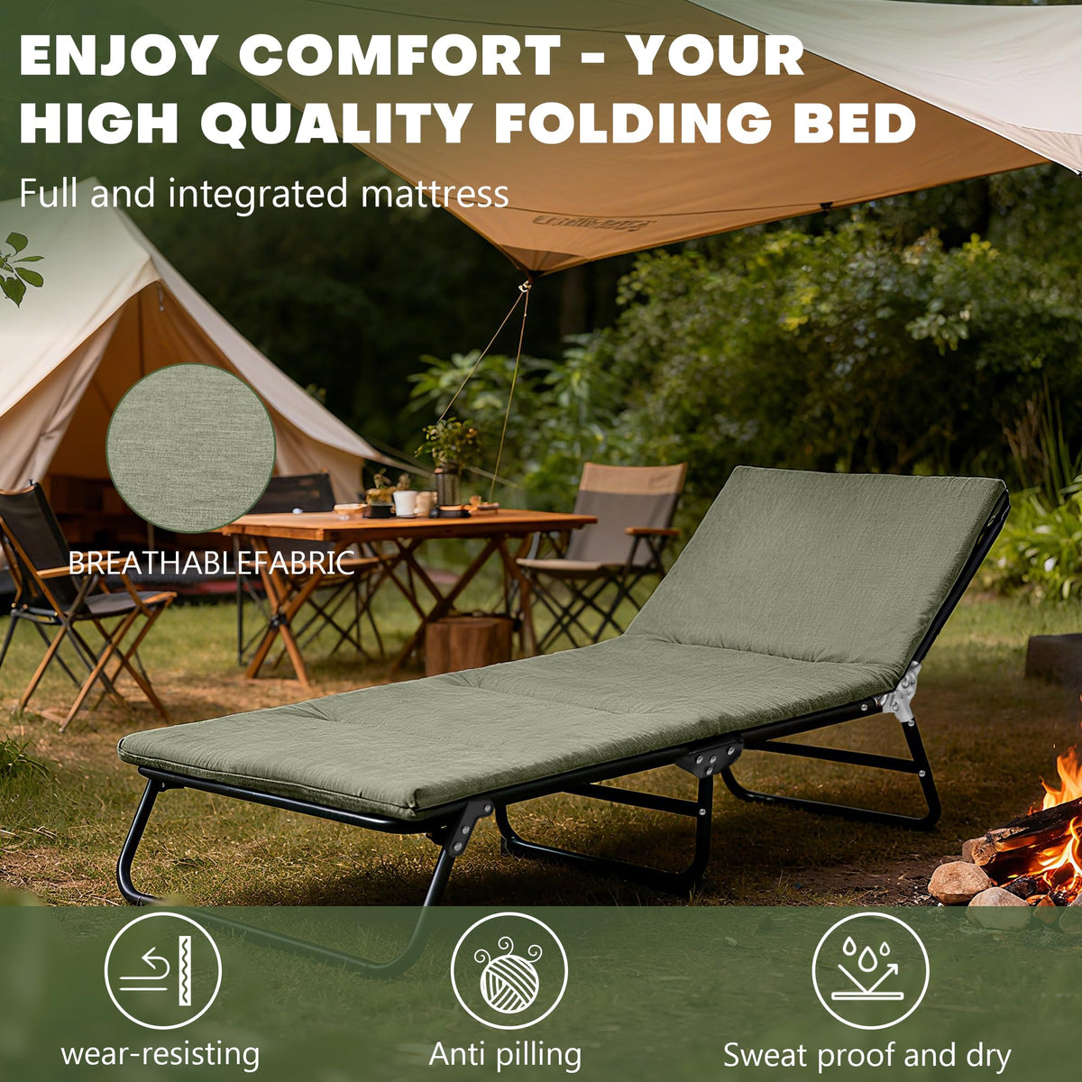 Camping Cot with Mattress Portable Folding Double Layer 1200D W290870