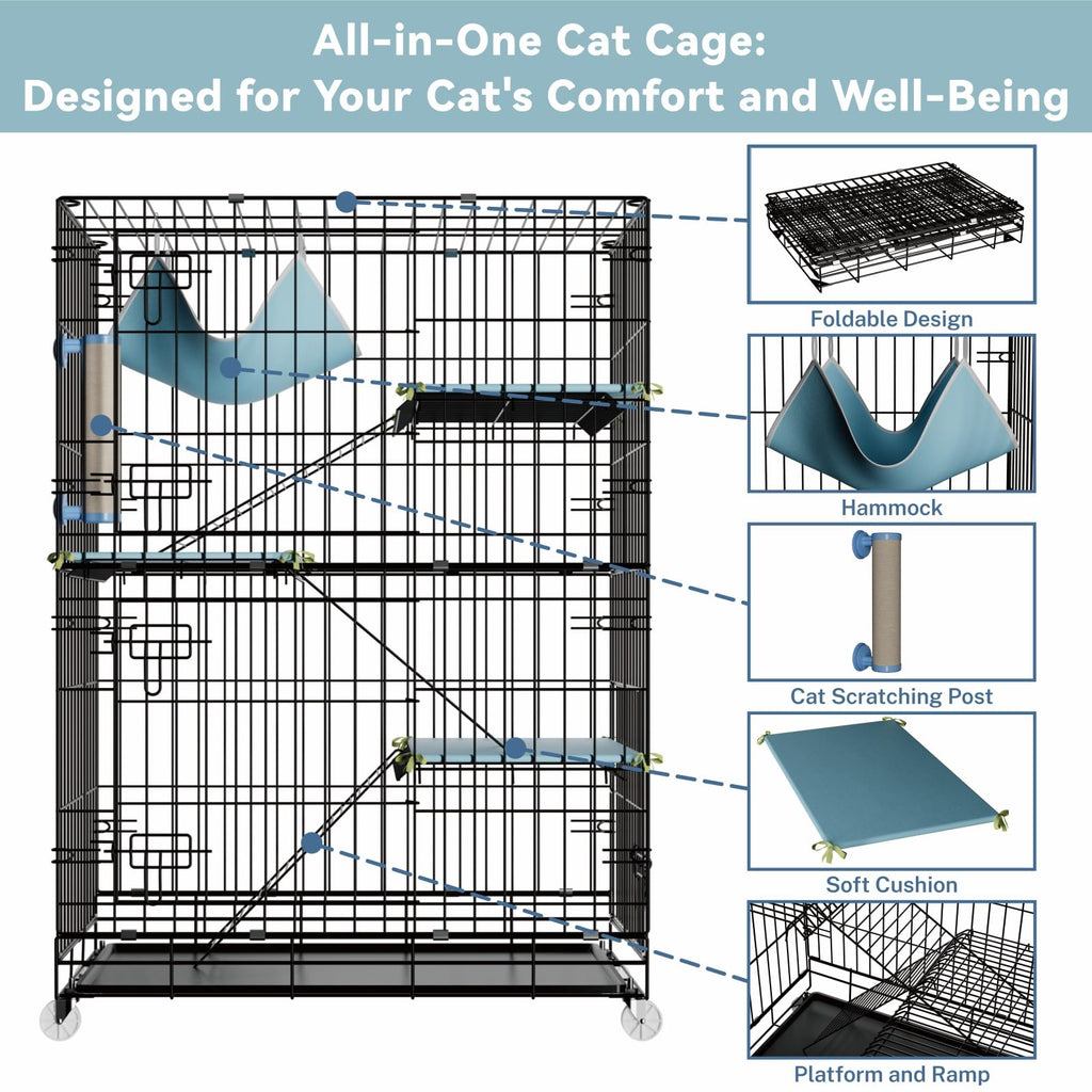 4-Tier Cat Cage with Cushions Hammock Scratching Post C141