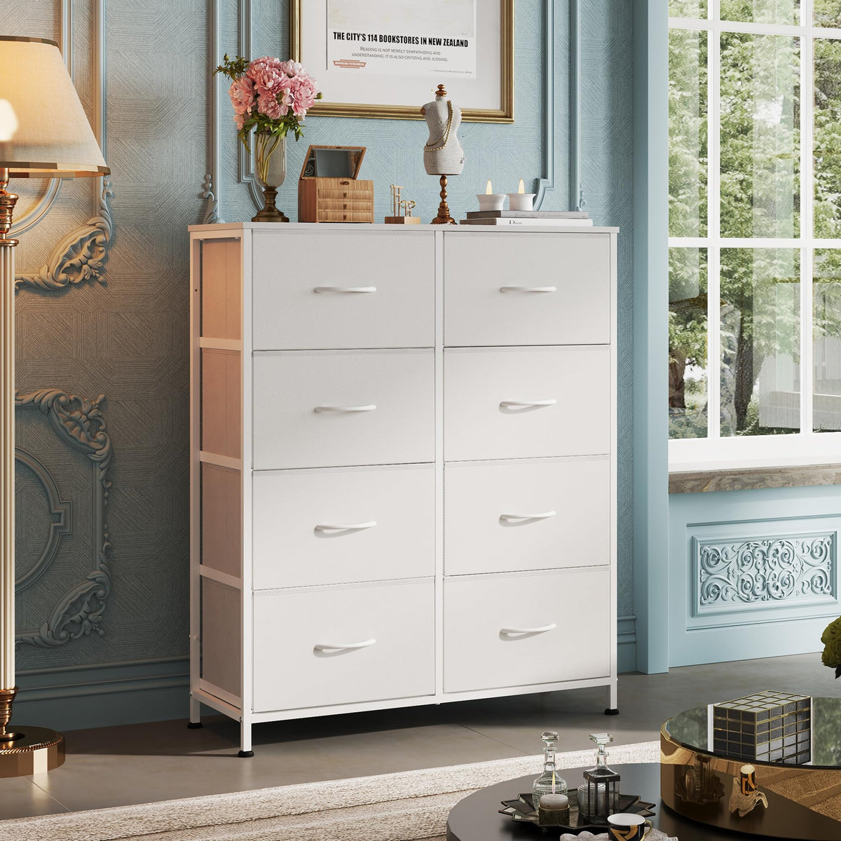 White 8 Drawer Fabric Dresser I50592