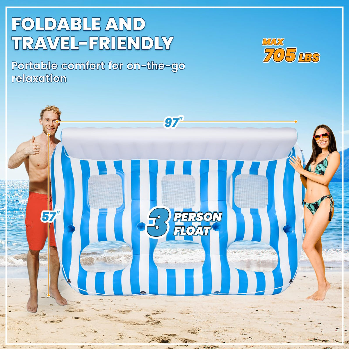 Inflatable Pool Lounger Float with Handles and Cup Phone Holder I1196