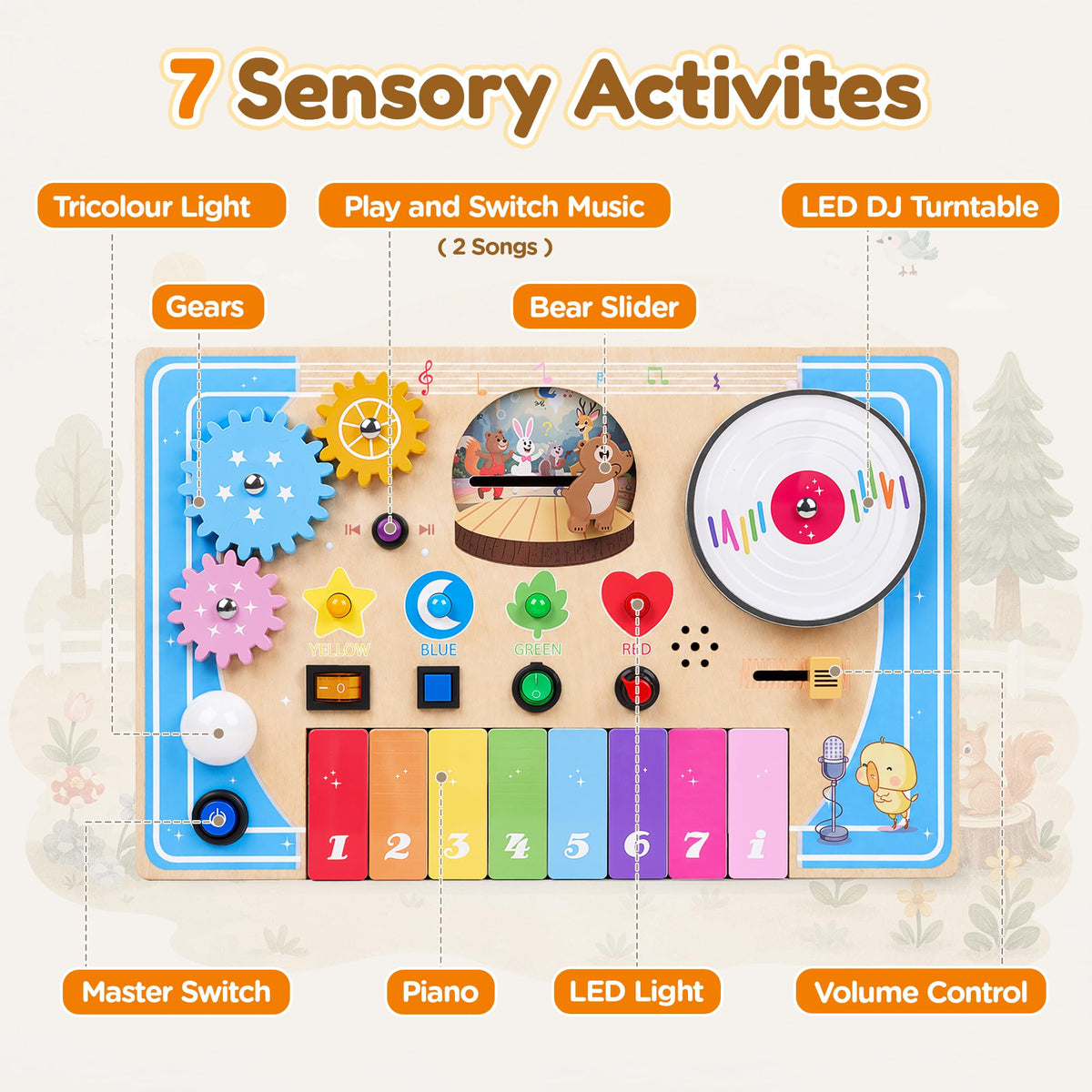 Wooden Montessori Busy Board with Piano Keyboard G65069