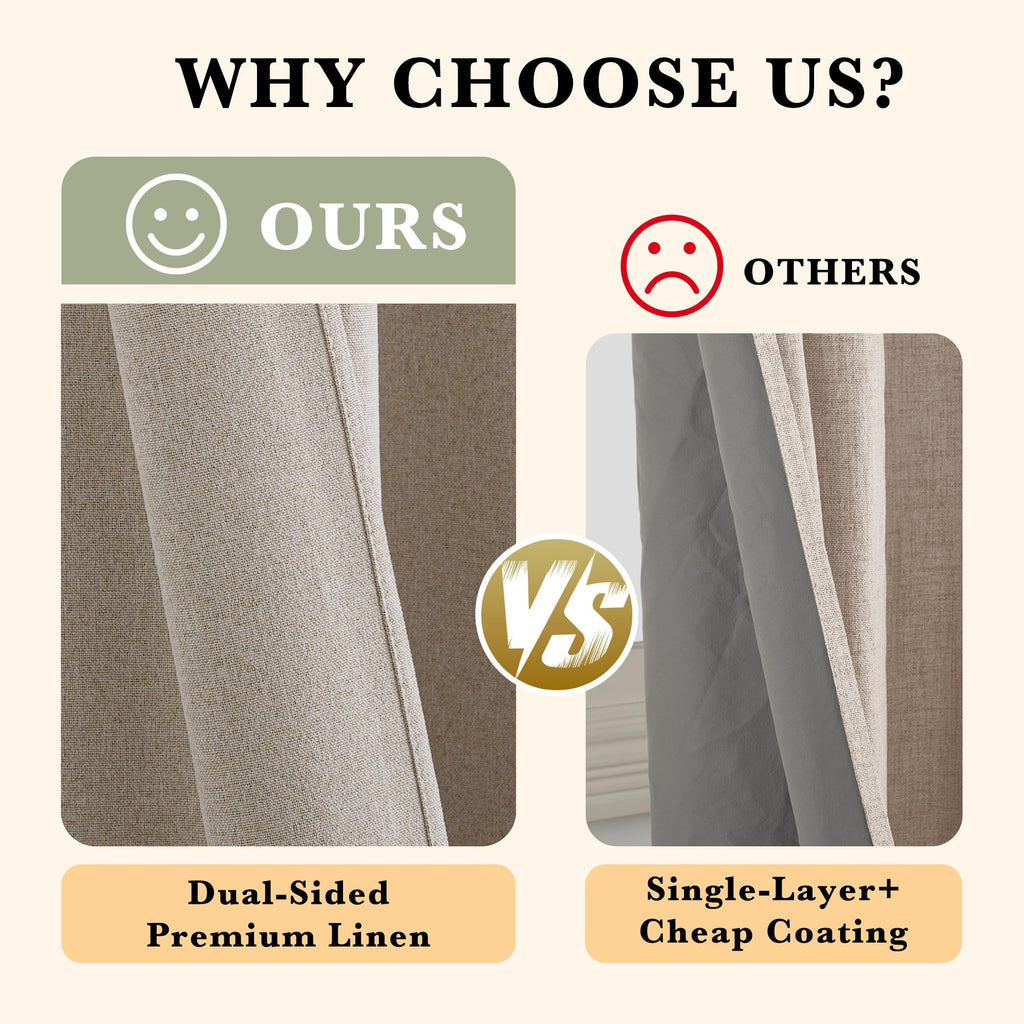 100% Blackout Linen Sliding Glass Door Curtains D5709
