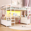 White Twin Loft Bed with L-Shaped Desk and 8 Storage Drawers B16341