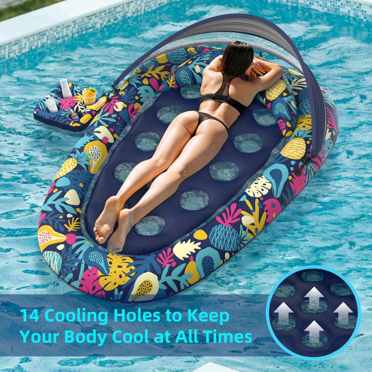 Inflatable Pool Float with Canopy Cup Holder H5639