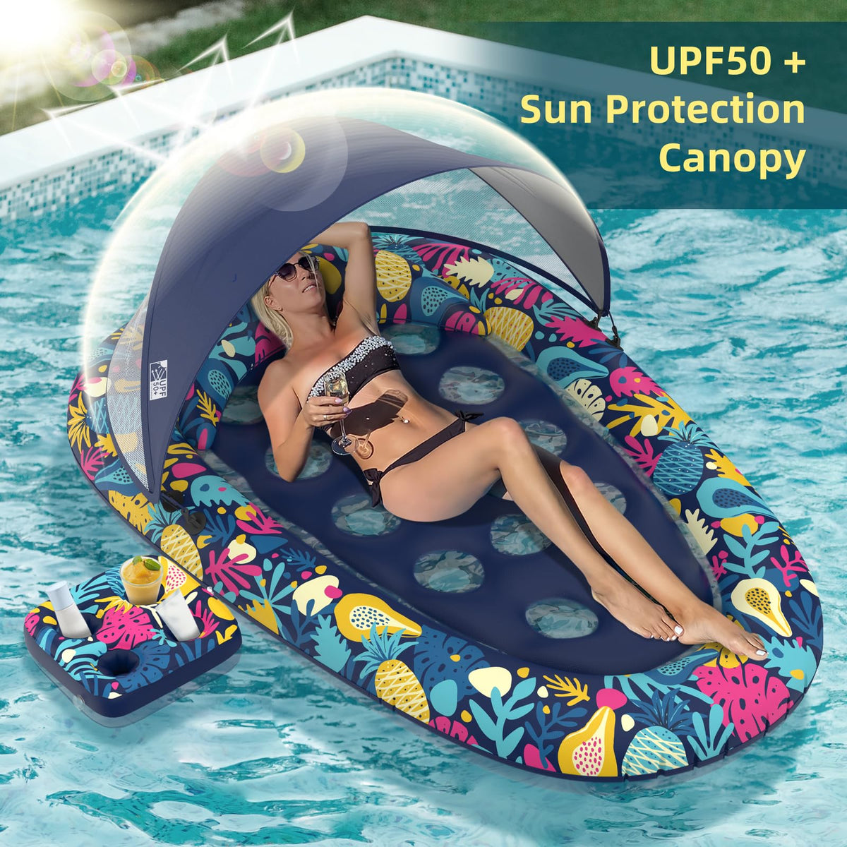 Inflatable Pool Float with Canopy Cup Holder H5639