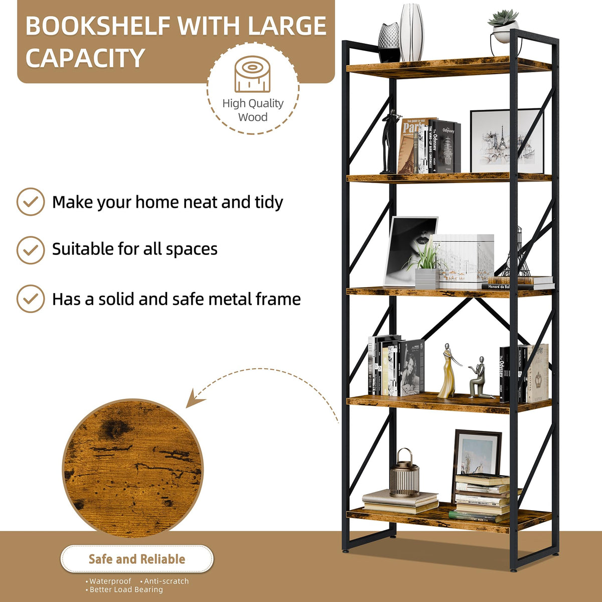 5 Tier Metal Bookshelf B2536