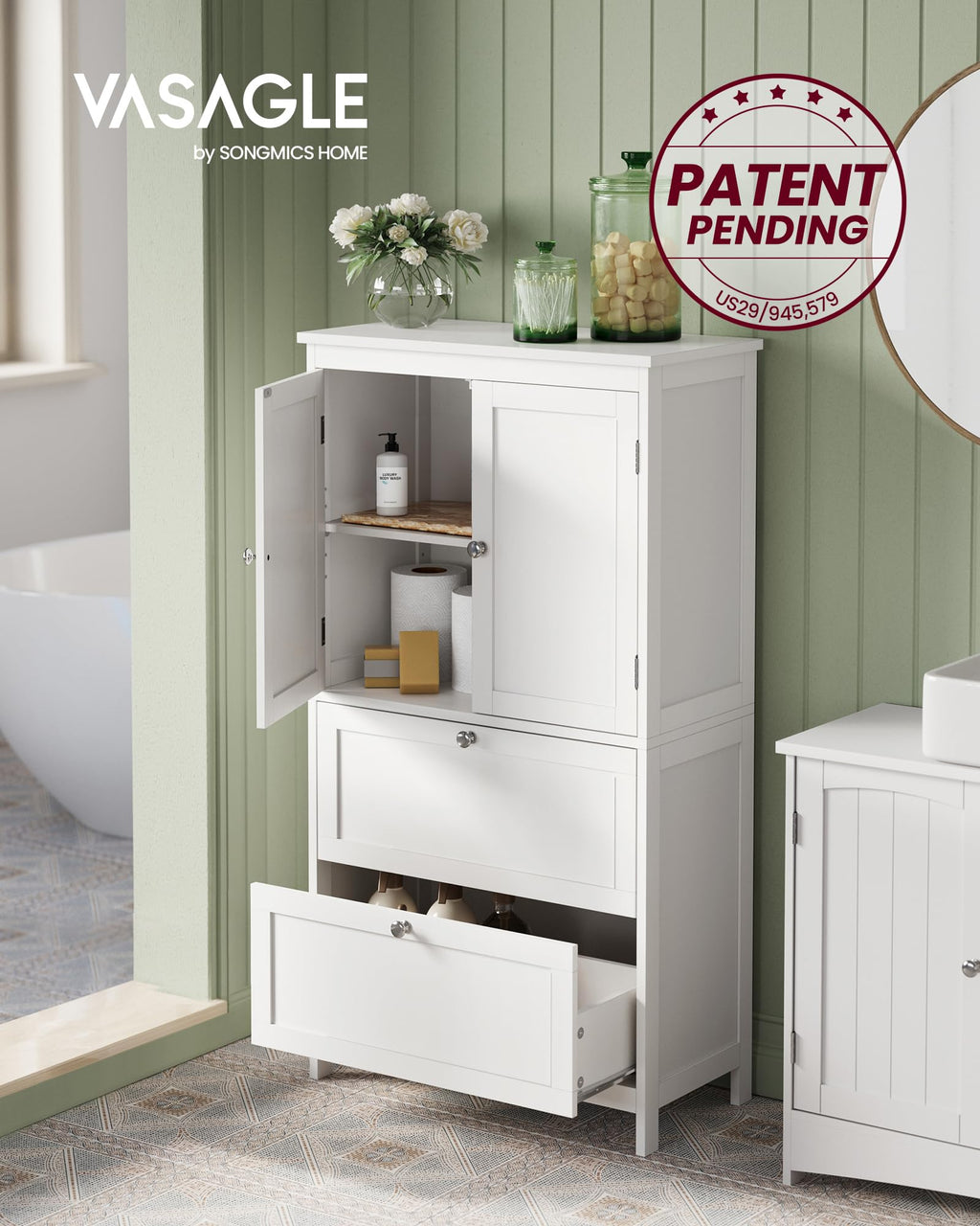 Cloud White Bathroom Floor Cabinet with 2 Doors, 2 Drawers R88365