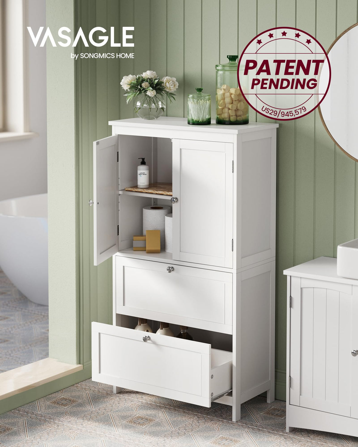 Cloud White Bathroom Floor Cabinet with 2 Doors, 2 Drawers R88365