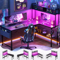 59" L Shaped Desk with LED Light & Power Outlet U12098