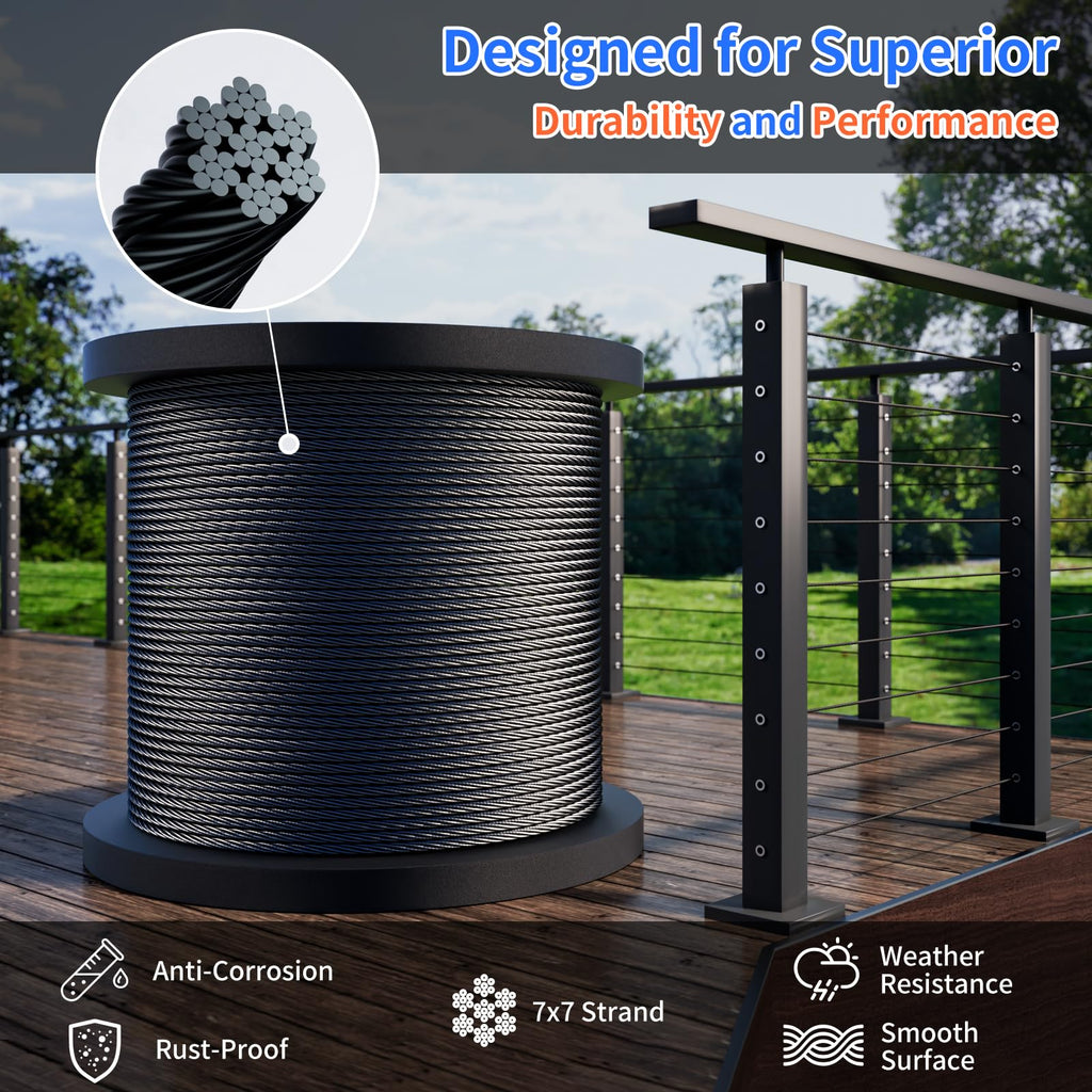1/8 T316 Black Stainless Steel Cable 300FT Y132200