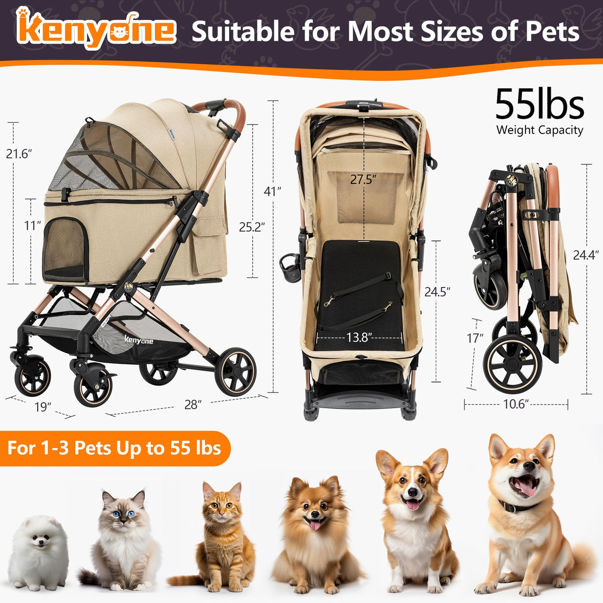 Medium Dog Stroller with Detachable Mesh H5900