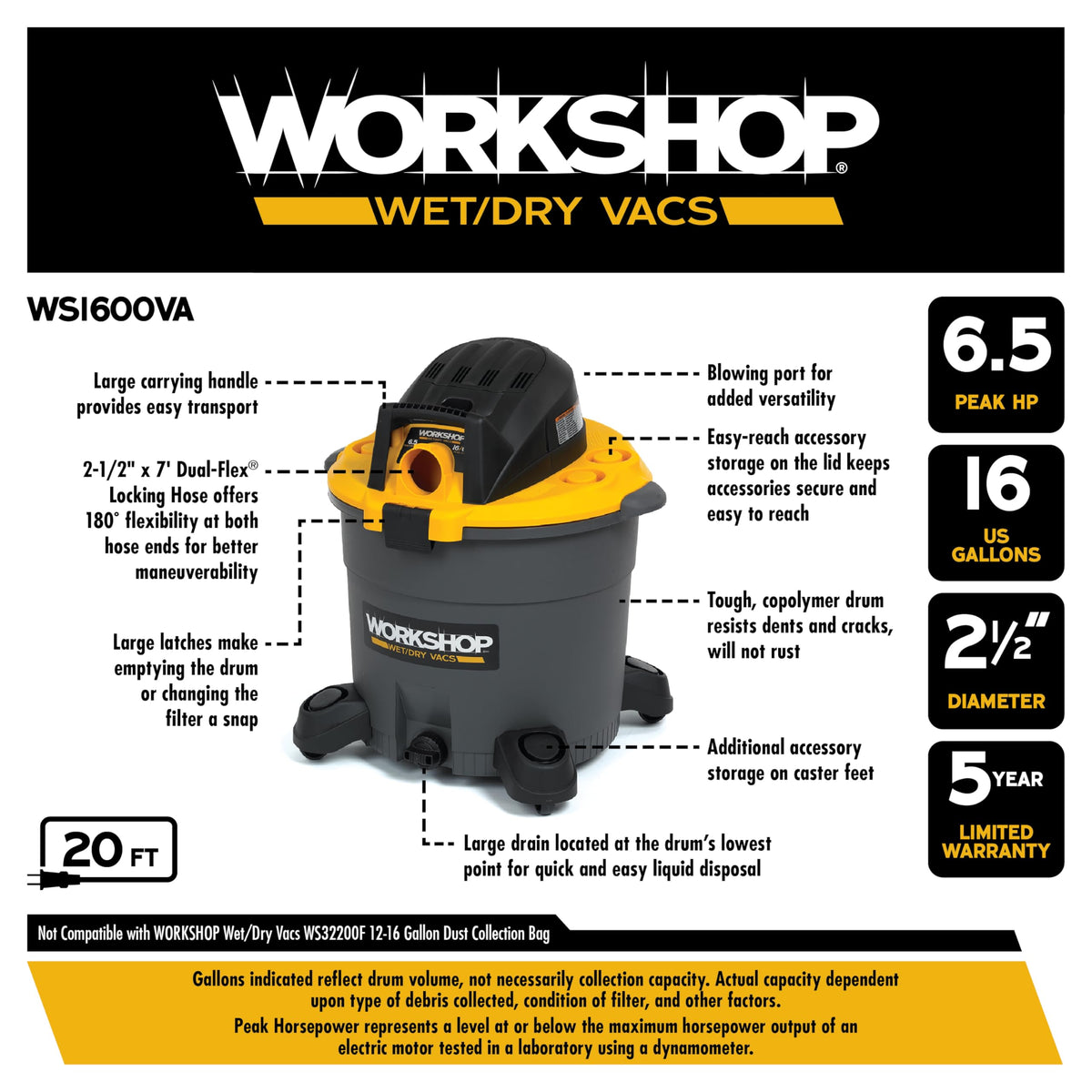 16-Gallon Wet Dry Vacuum Cleaner V872