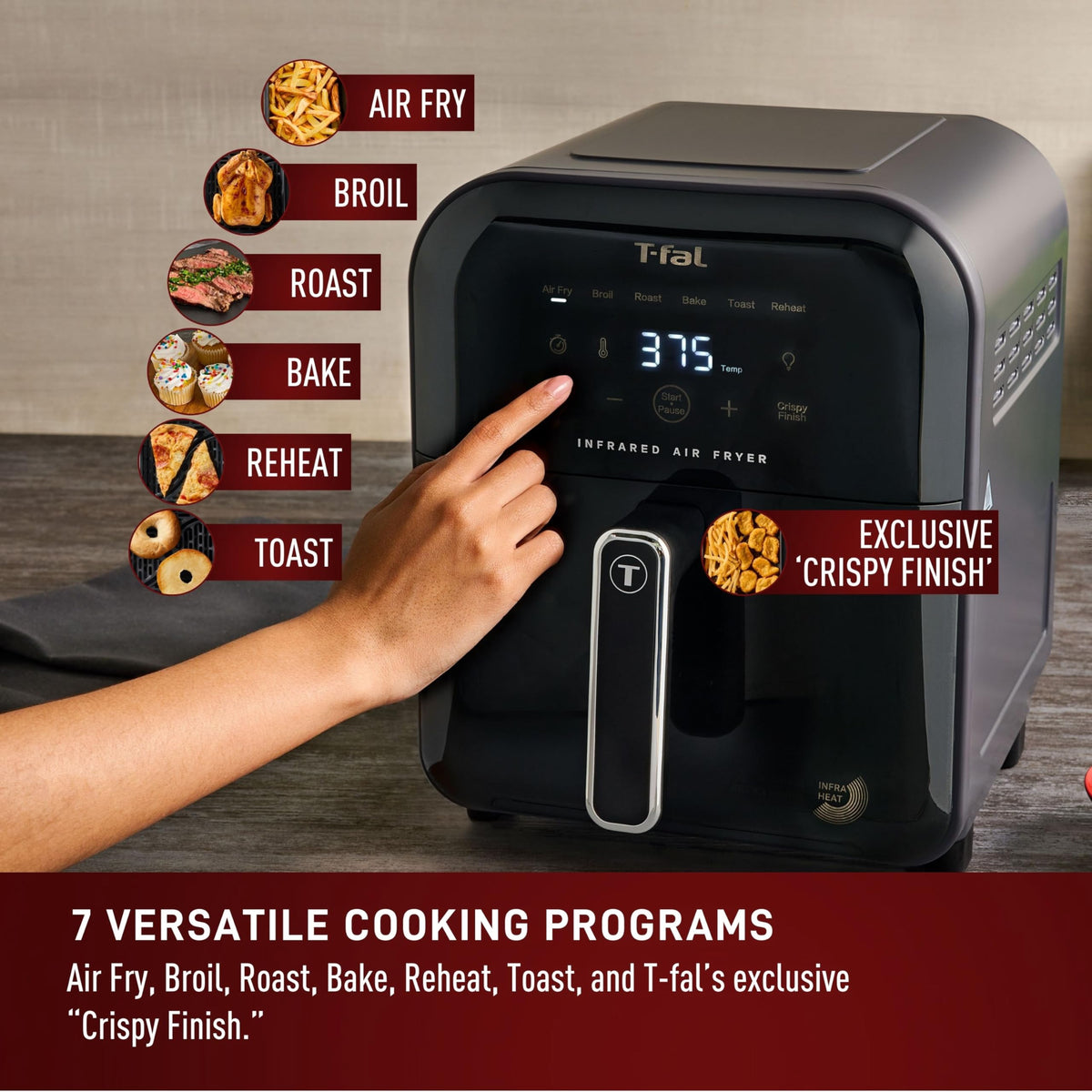 Infrared Air Fryer Toaster Oven Combo, 6 Qt Digital Touch Screen, 1550W, Black W553