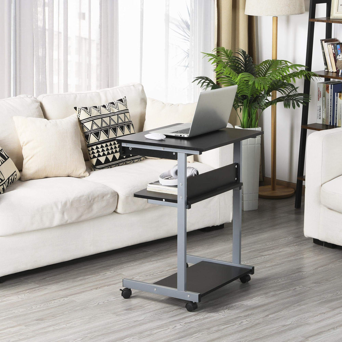 Black Rolling Desk with Drawer and Printer Shelf X8369