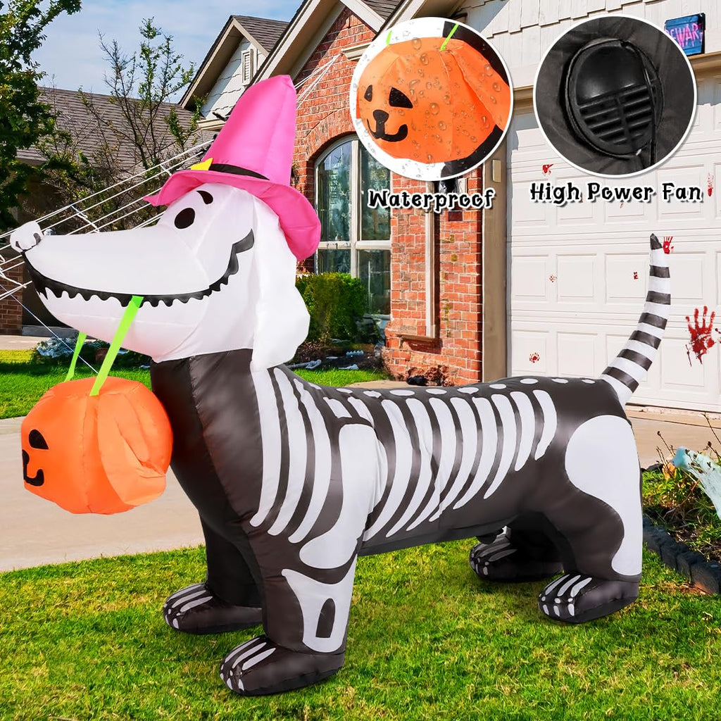 5.5 FT Halloween Inflatable Skeleton Puppy with Build-in LEDs E583
