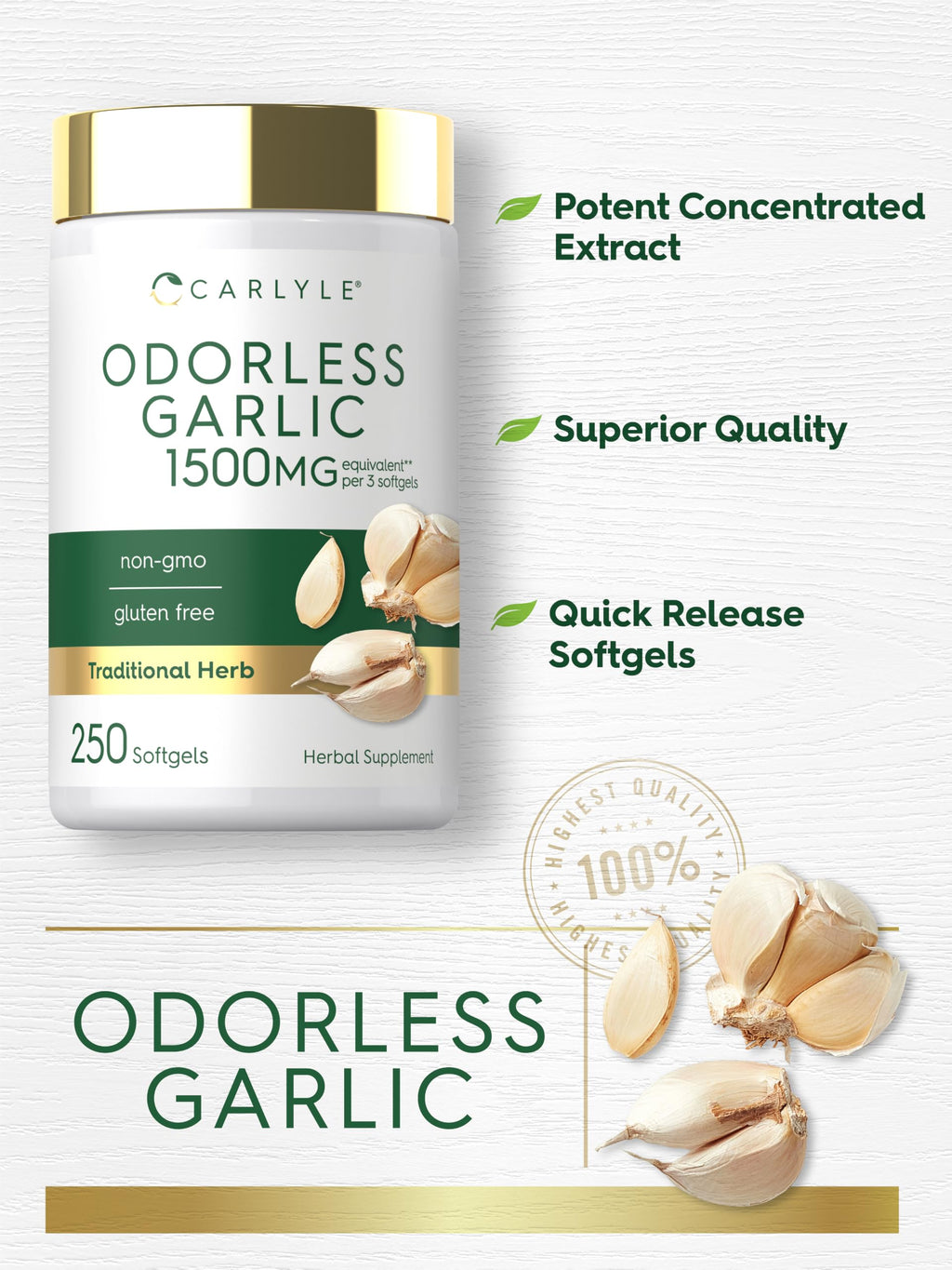 Odorless Garlic Supplement 250 Softgels R4374