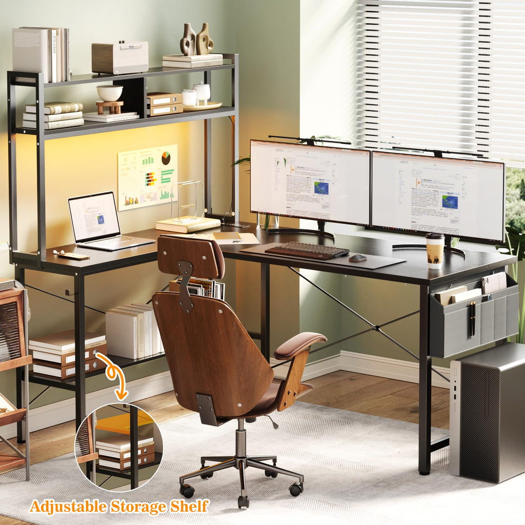 59" L Shaped Desk with LED Light & Power Outlet U12098