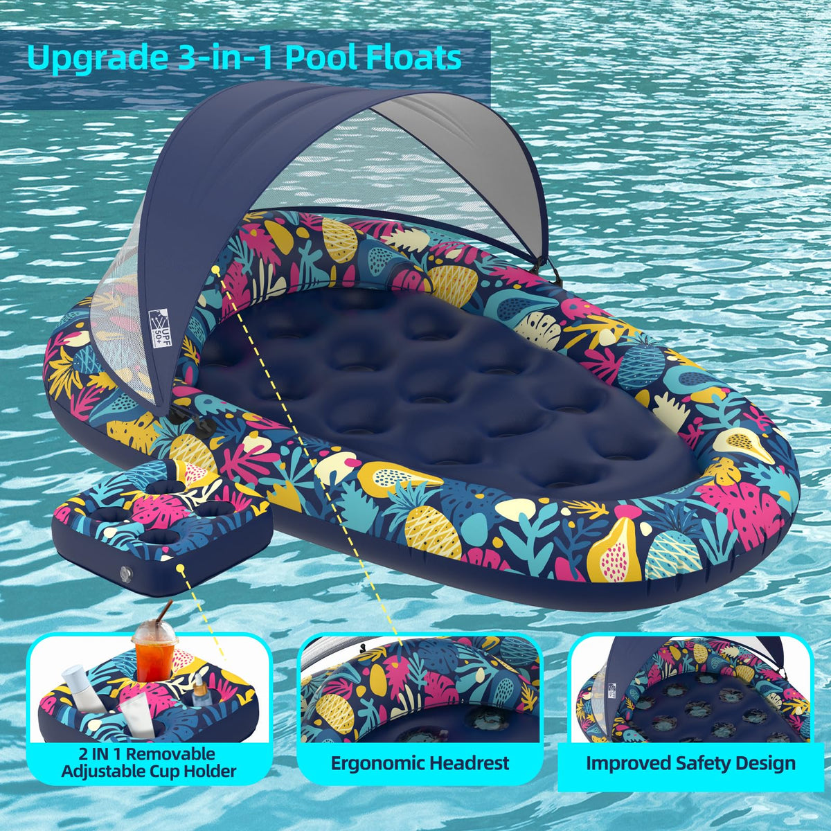 Inflatable Pool Float with Canopy Cup Holder H5639