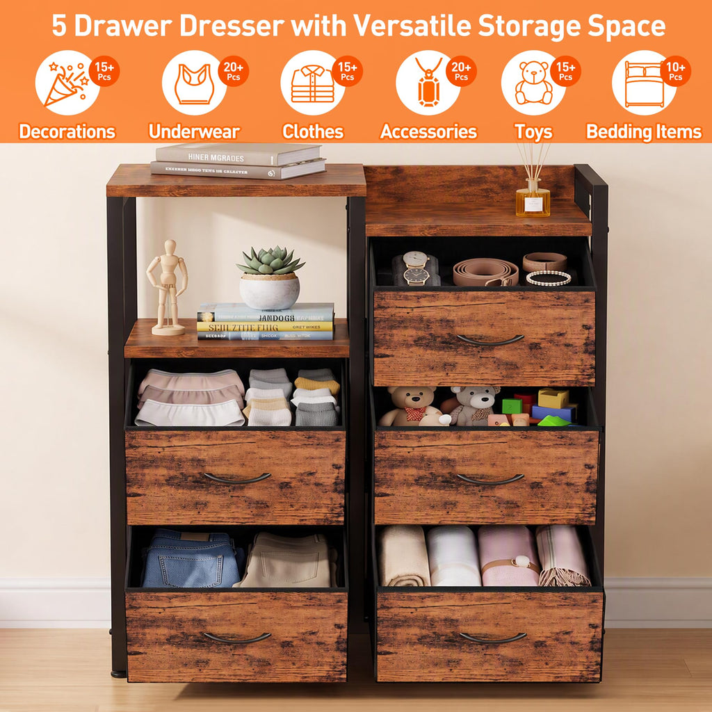 Rustic Brown 5 Drawer Dresser D833617