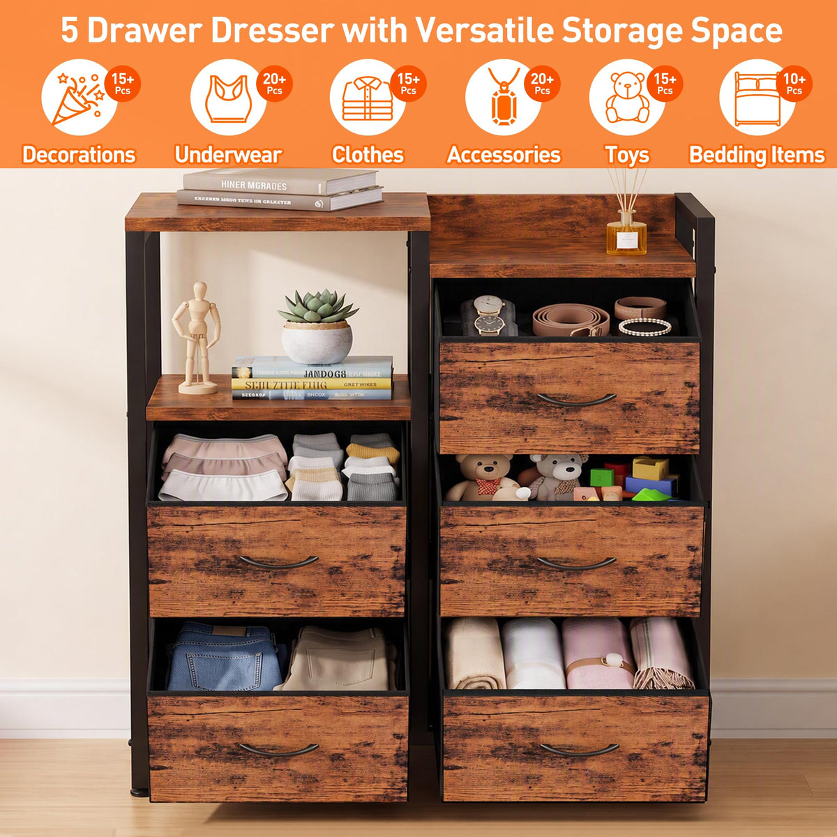 Rustic Brown 5 Drawer Dresser D833617