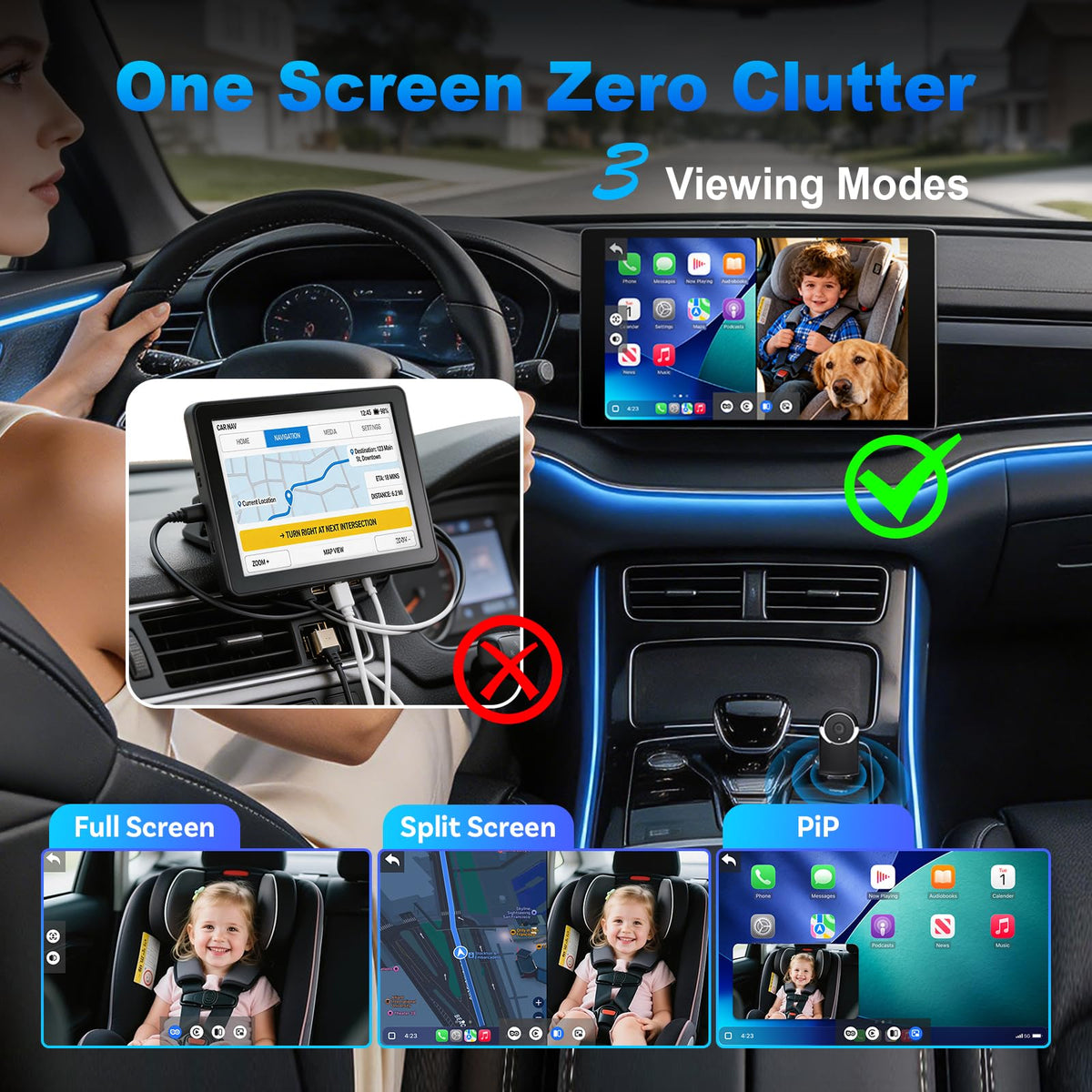 Baby Car Camera with Wireless CarPlay Adapter, 1080P HD, IR Night Vision, 150° Wide-Angle N979442