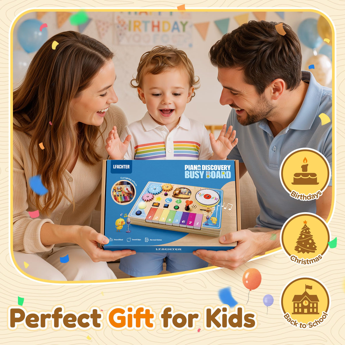 Wooden Montessori Busy Board with Piano Keyboard G65069