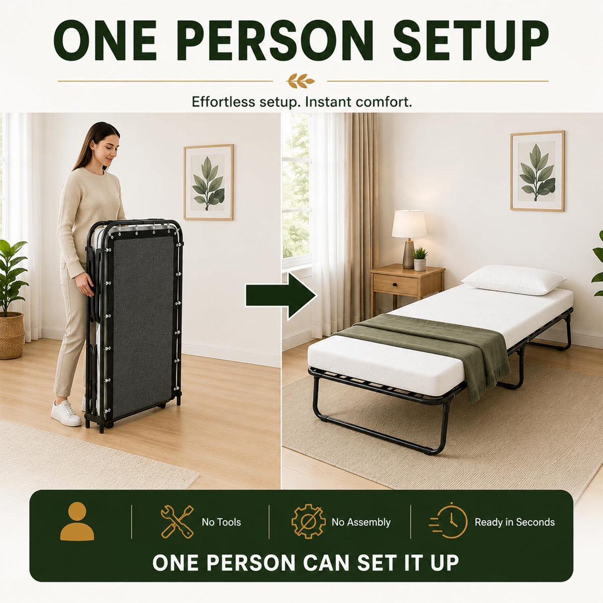 14” Folding Bed with 3-Inch Memory Foam Mattress S849411