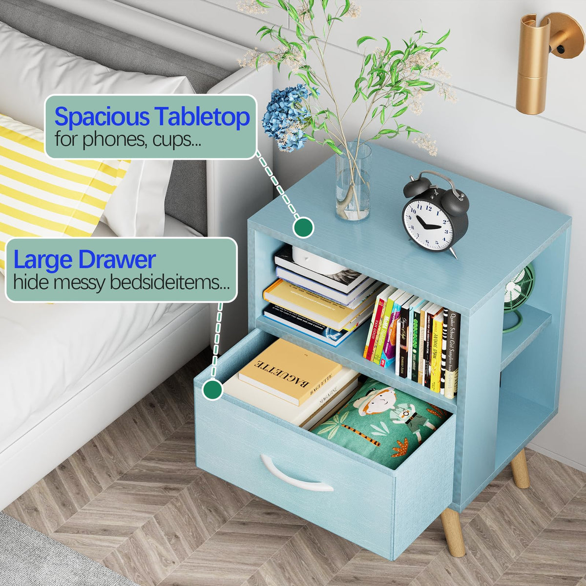 Blue Kids Nightstand with Drawer B984