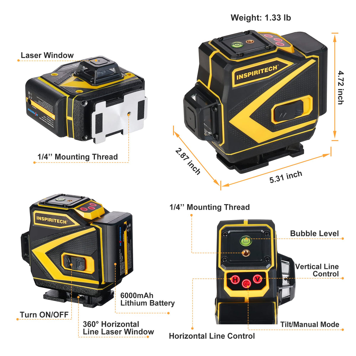 Self Leveling 3x360 Green Beam Laser Level W7538