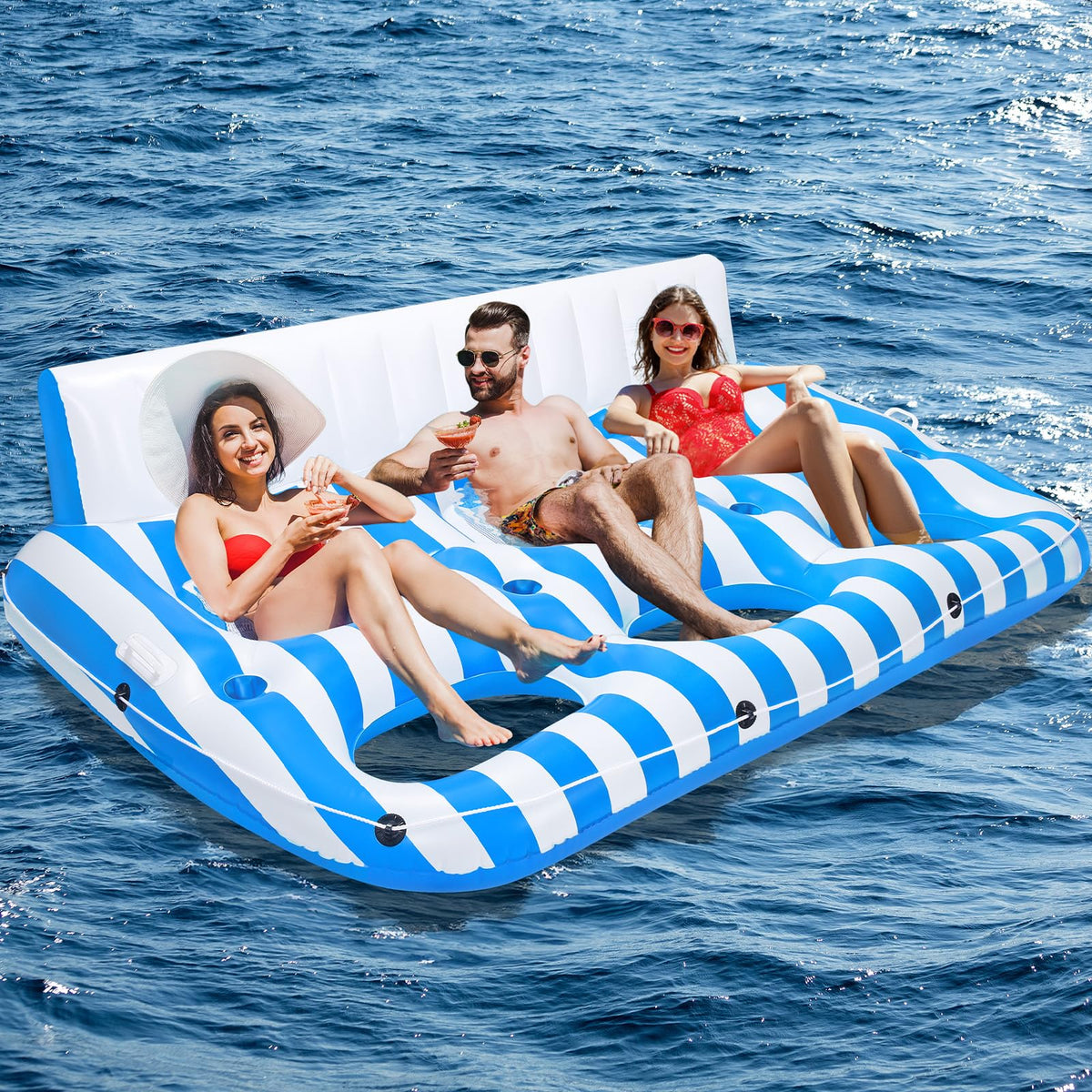 Inflatable Pool Lounger Float with Handles and Cup Phone Holder I1196