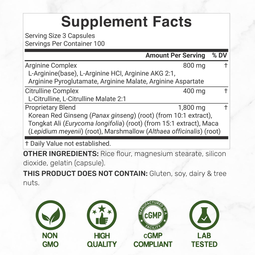 3,000mg 300 Capsules Nitric Oxide Supplement L574